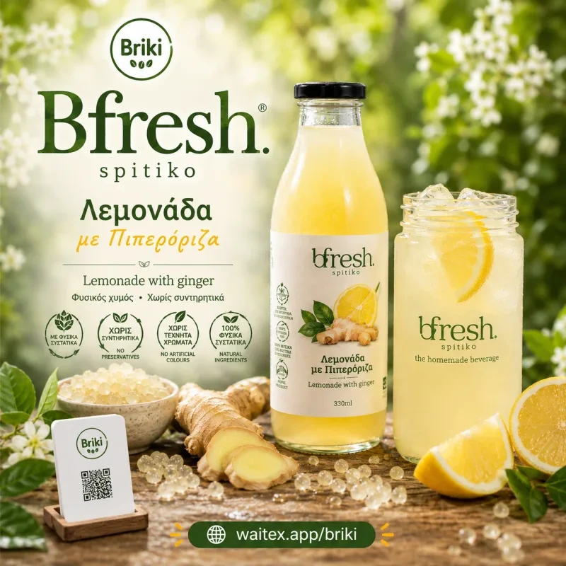 Λεμονάδα με πιπερόριζα από το μενού του Briki